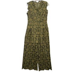 Biditirry Women's Floral Lace Jumpsuit Sleeveless Olive Green Wide Leg Romper‎ L